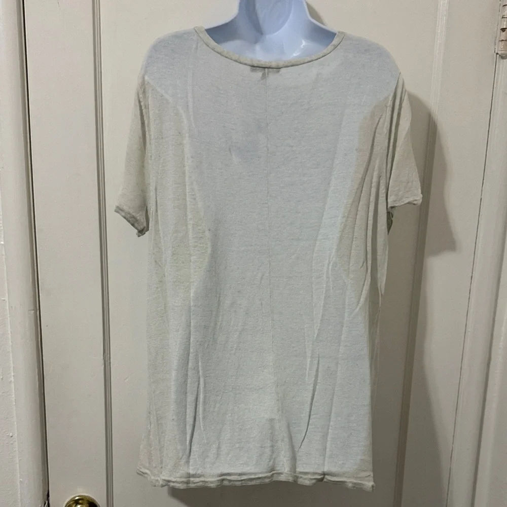 Eileen Fisher Tri-Blend Cream-Gray V-Neck Short Sleeve Top - Picture 8 of 15